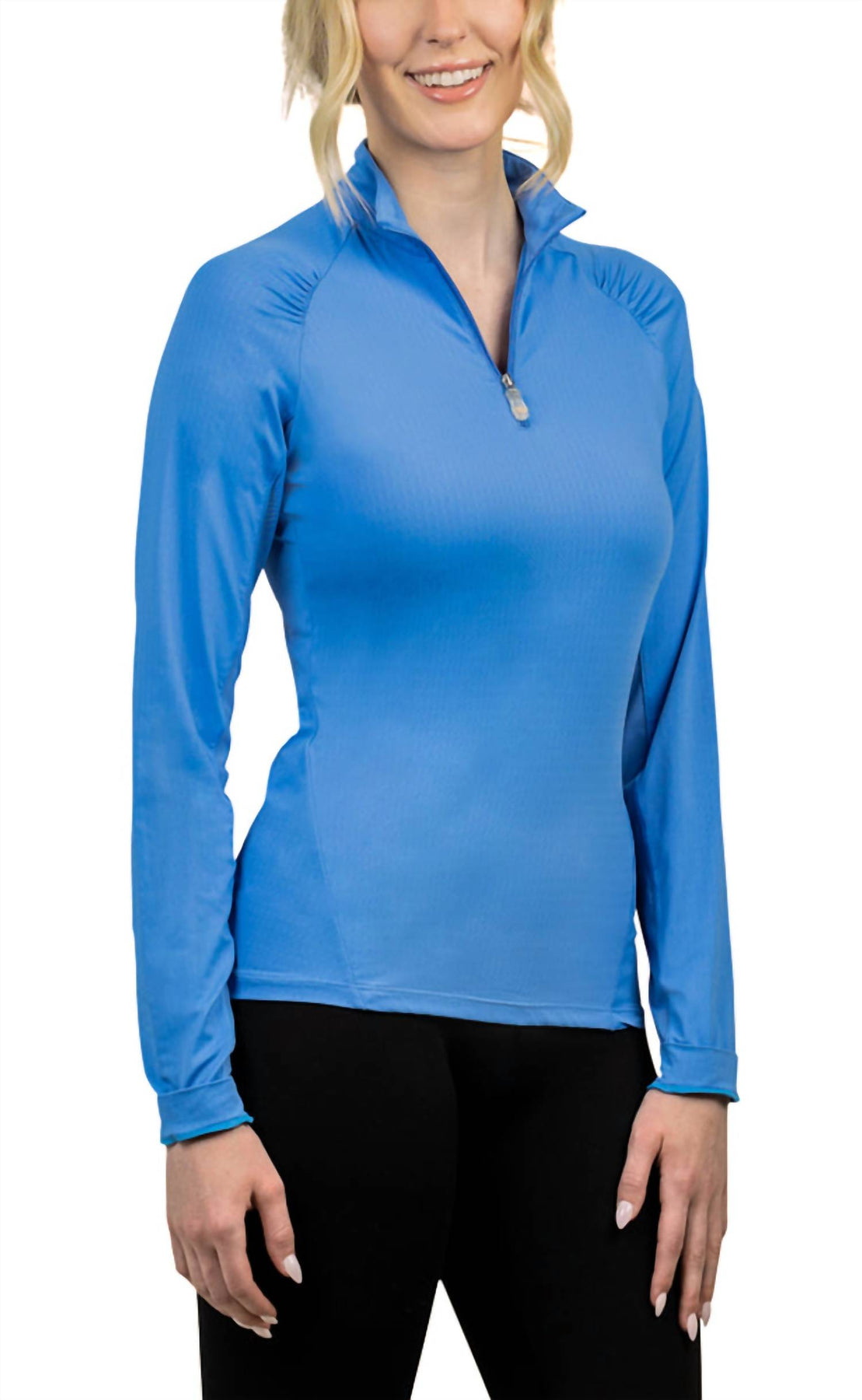 1/4 Zip Long Sleeve Sun Shirt In Periwinkle Shirred Shoulder 7760179560508