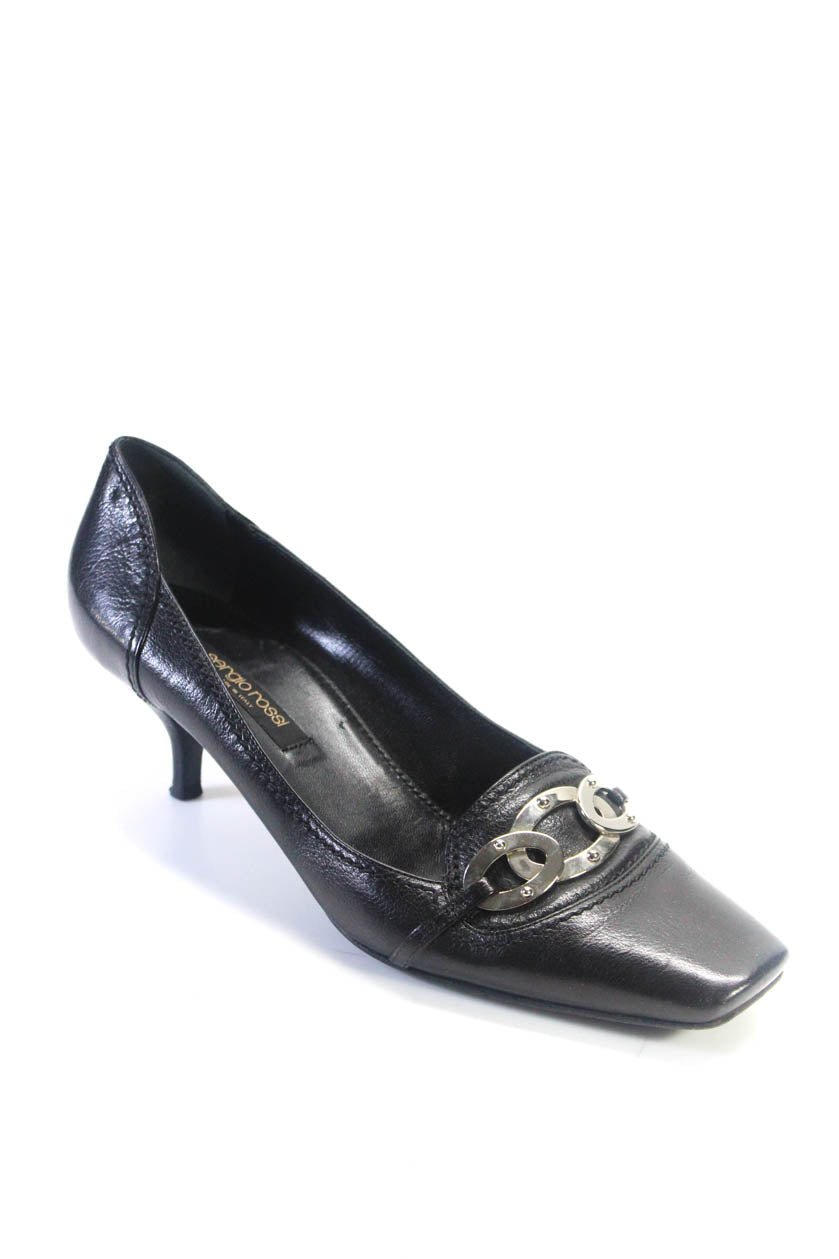 Sergio Rossi Womens Leather Chained Buckled Square Toe Pumps Black