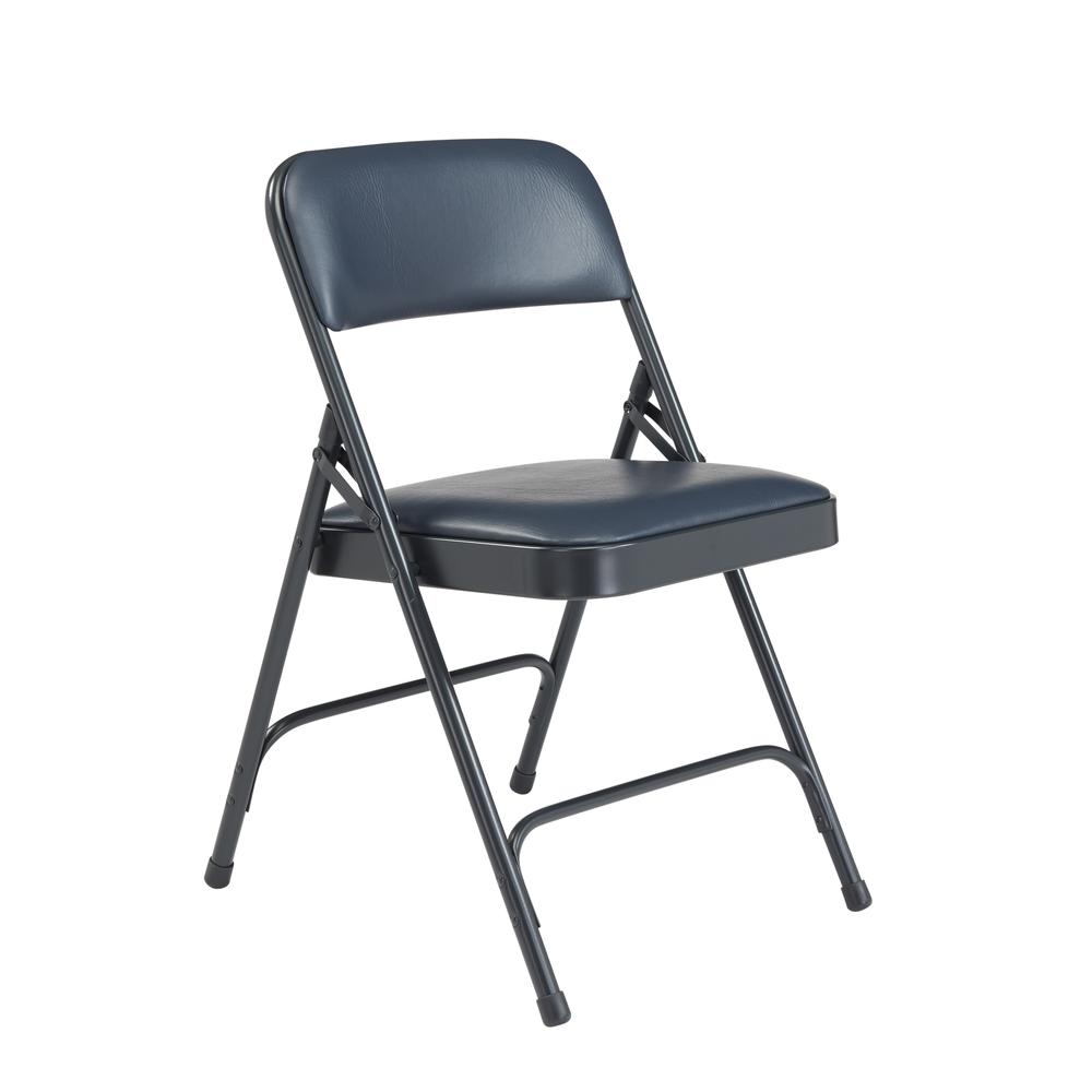 NPS 1200 Series Premium Vinyl Upholstered Double Hinge Folding Chair, Dark Midnight Blue (Pack of 4)