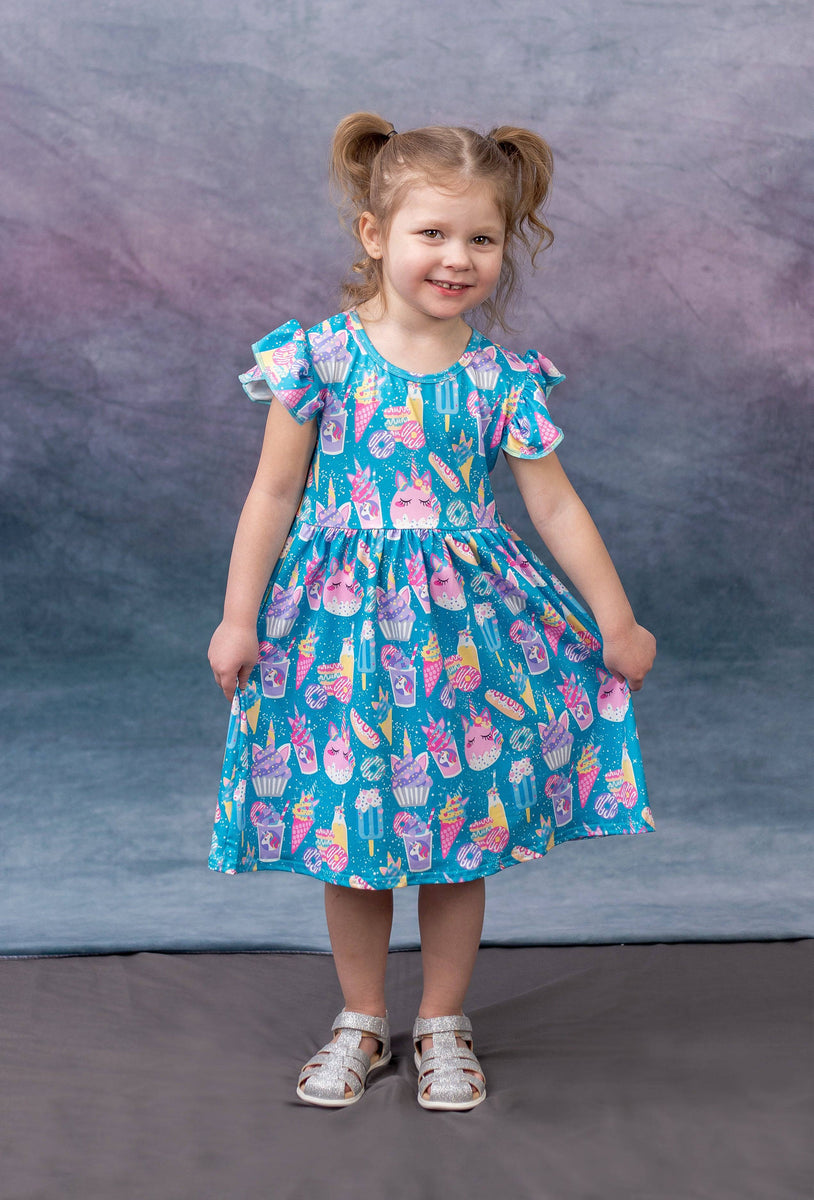 Magical Unicorn Treats Milk Silk Flutter Dress