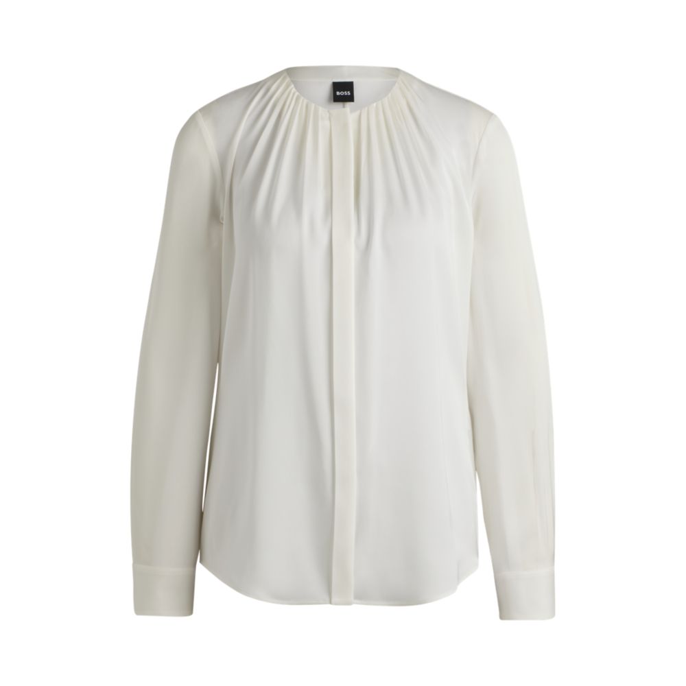 Ruched-neck blouse in stretch-silk crepe de Chine