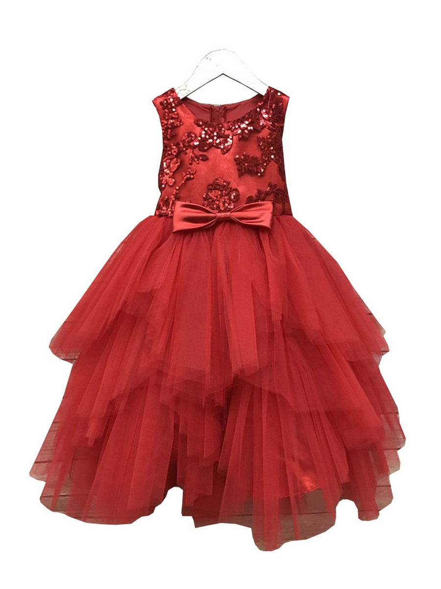 Big Girls Red Sequin Tiered Tutu Junior Bridesmaid Dress 8-12