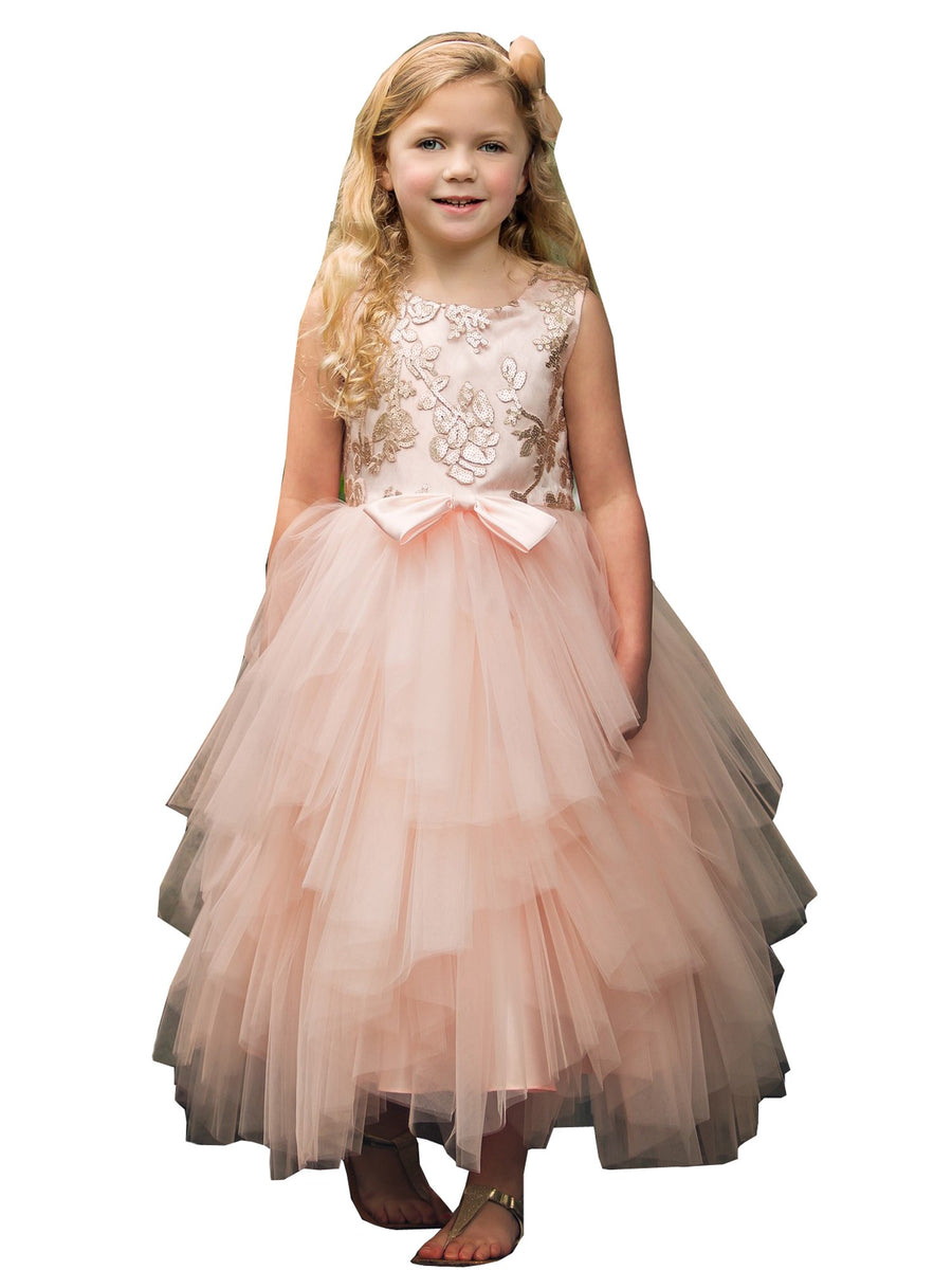 Little Girls Blush Sequin Tiered Tutu Flower Girl Dress 2-6