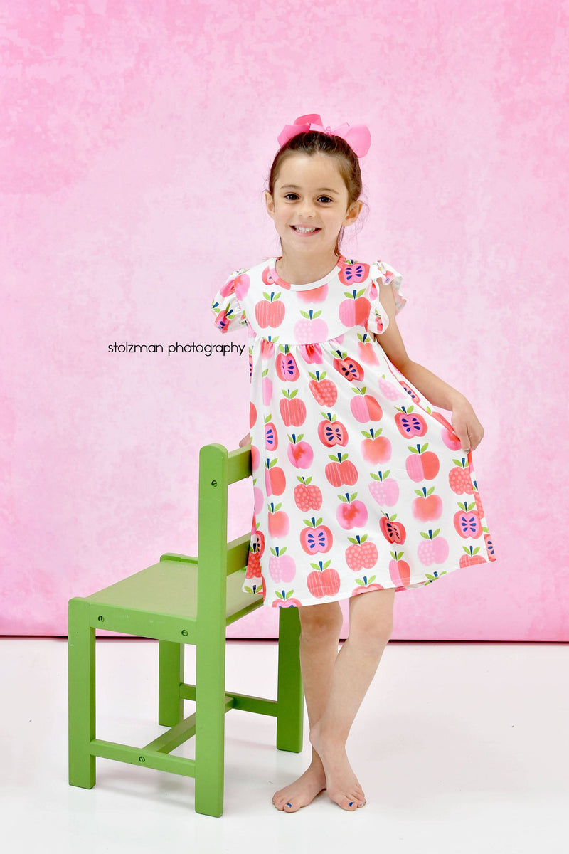 An Apple a Day Flutter Milk Silk Dress