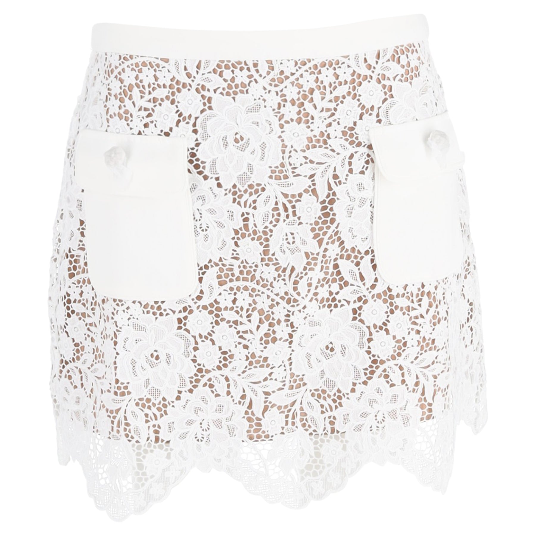 Self-Portrait Cord Laced Mini Skirt in White Polyester 7802214842428