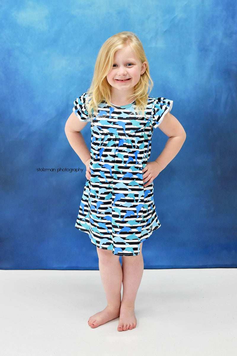 Striped Dolphin Milk Silk Flutter Dress