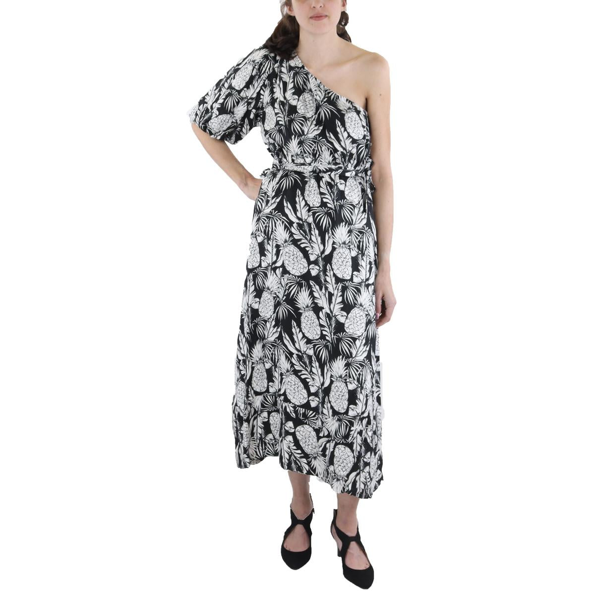 Printed Linen Midi Dress