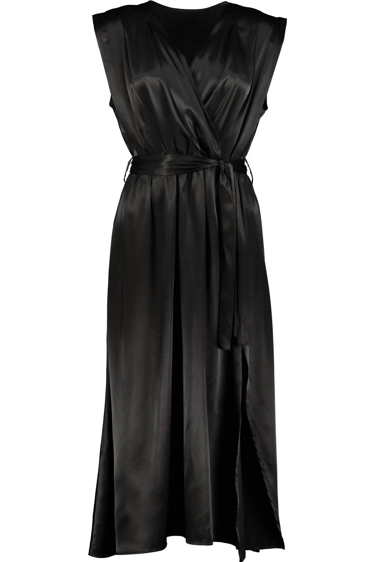 Aeries Satin Wrap Dress In Black