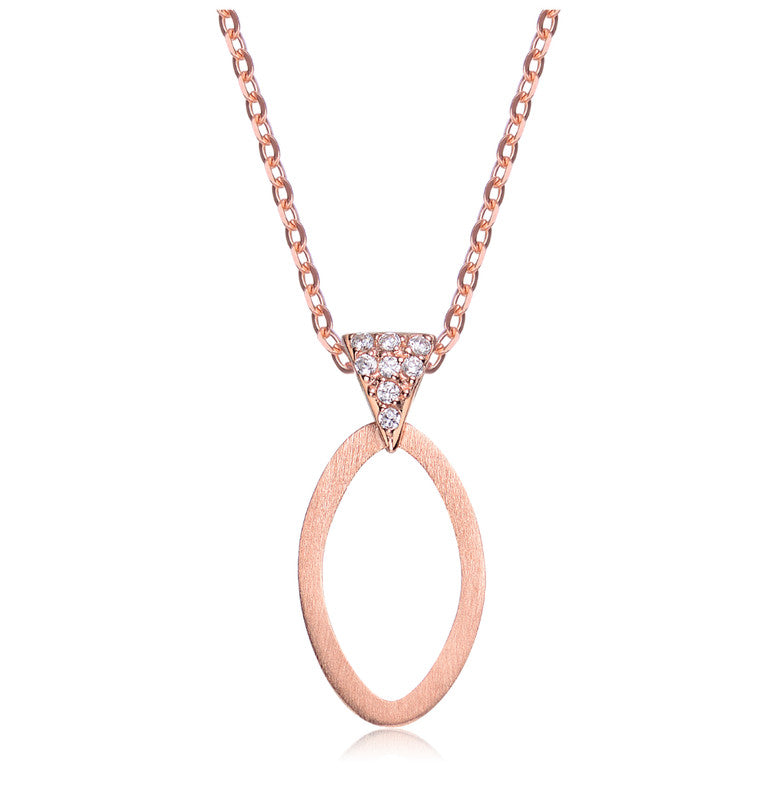 C.z. Sterling Silver Rose Plated Matted Outlined Oval Pendant 7801538183228