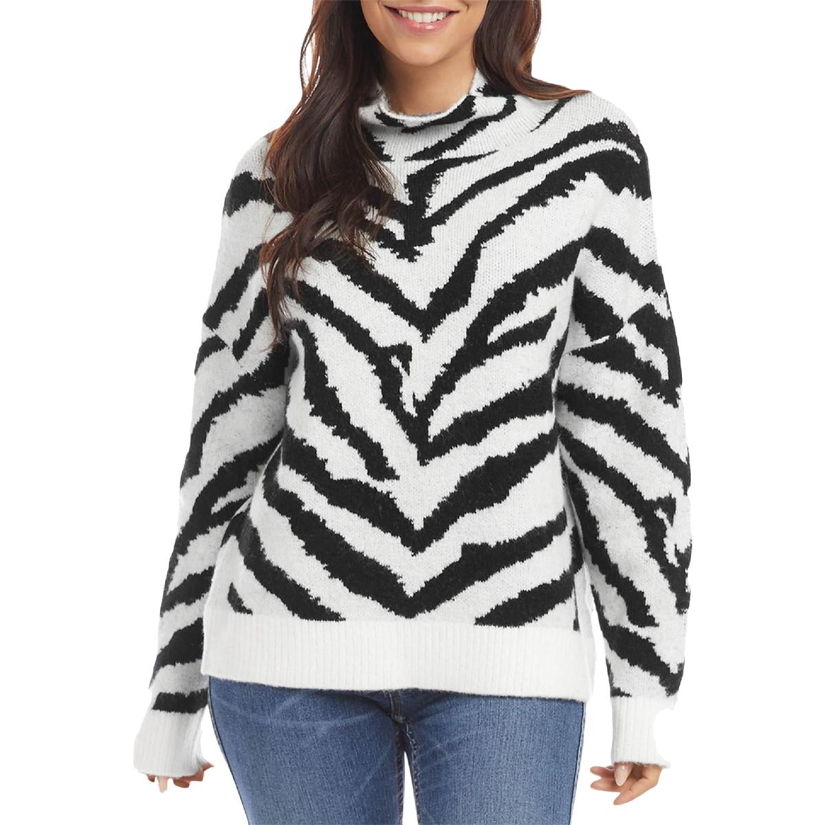 Animal Print Pullover Mock Turtleneck Sweater