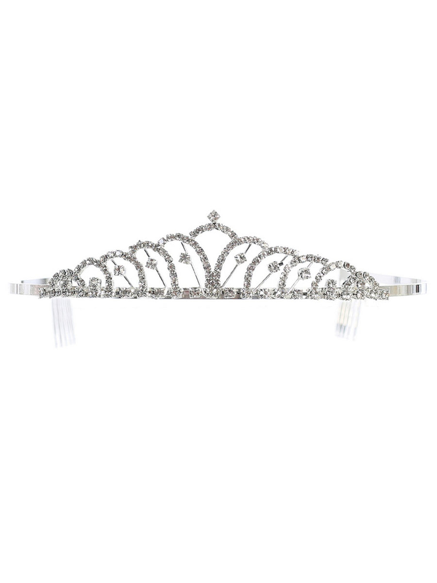 Girls Silver Rhinestone Flower Girl Tiara