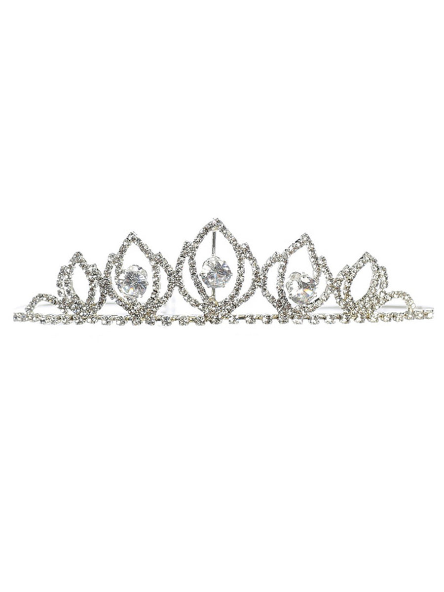 Girls Silver Rhinestone Flower Tiara