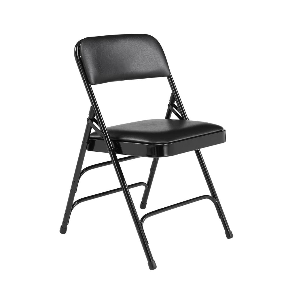 NPS 1300 Series Premium Vinyl Upholstered Triple Brace Double Hinge Folding Chair, Black (Pack of 4)