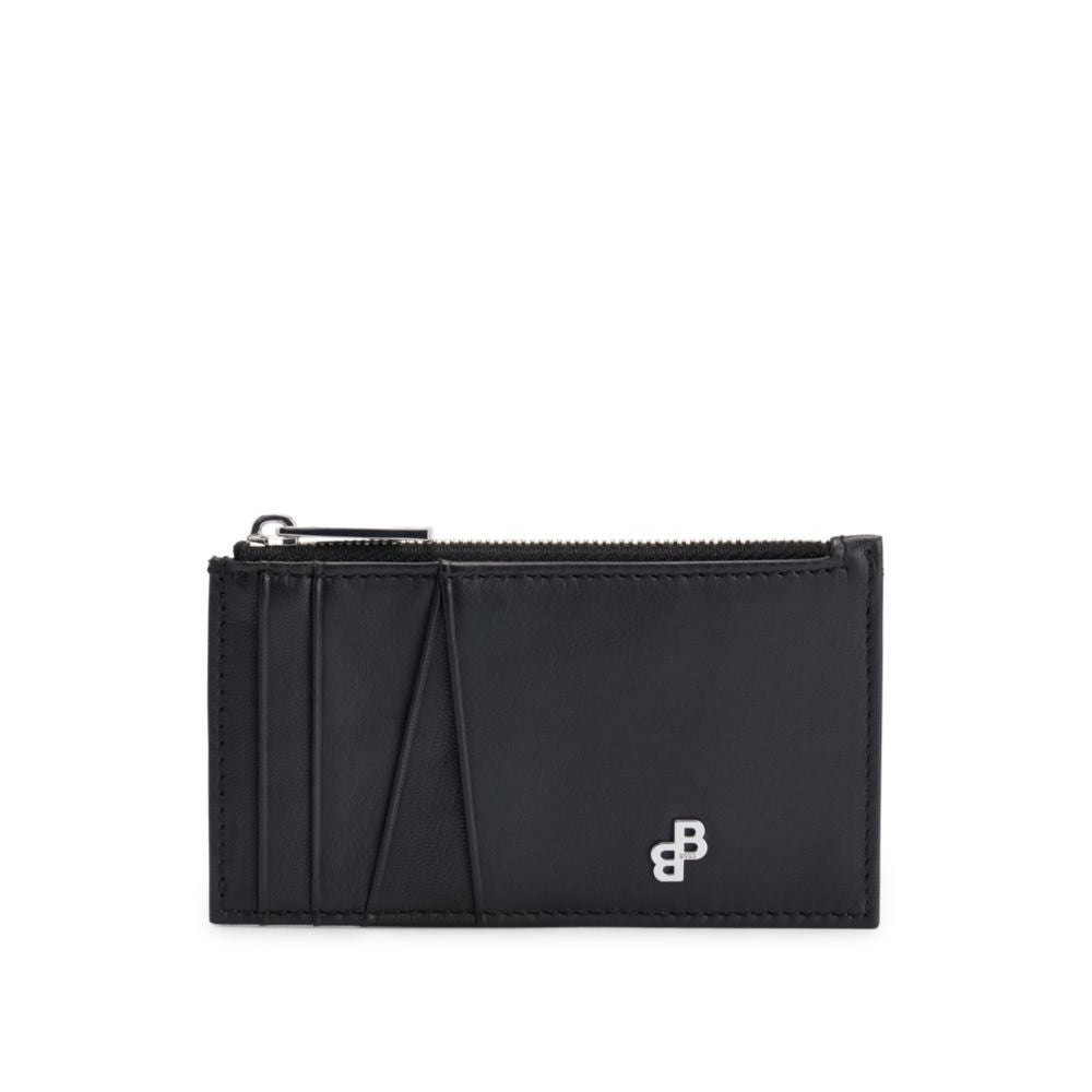 Matte-leather card holder with zipped coin pocket