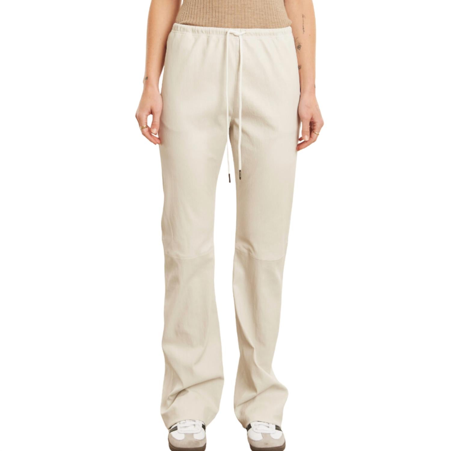 Women's Leather Drawstring Jogger In Chalk