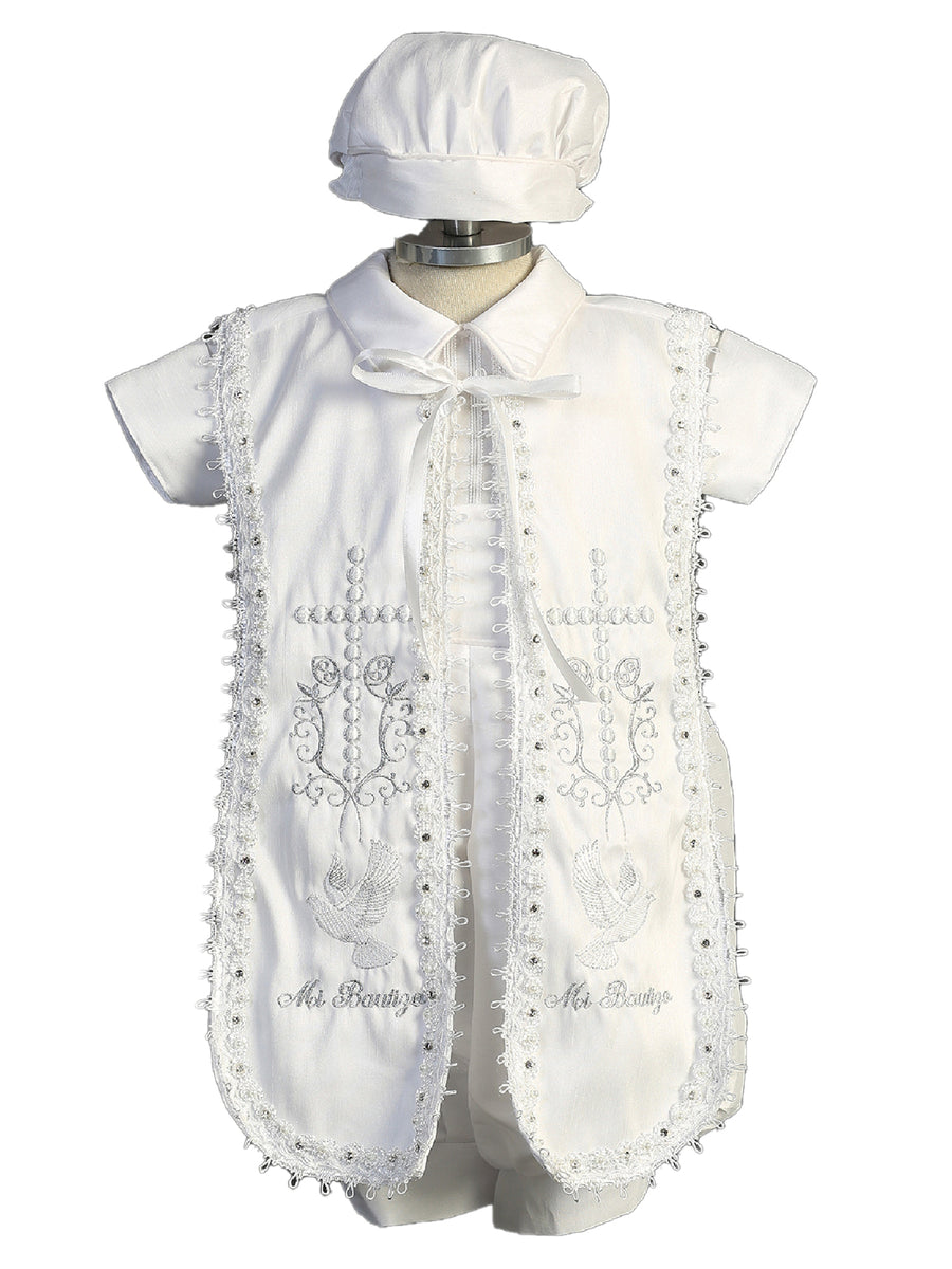 Little Boys White Cross Dove Mi Bautizo Stole Baptism Outfit Newborn-3