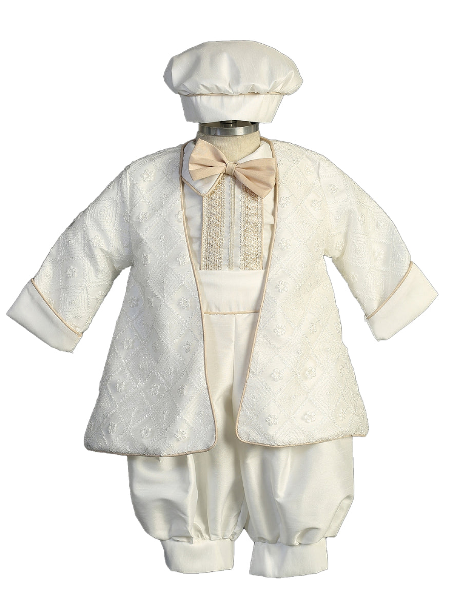 Little Boys Ivory Tan Suspender Short Bowtie Hat Jacket Baptism Outfit Newborn-3