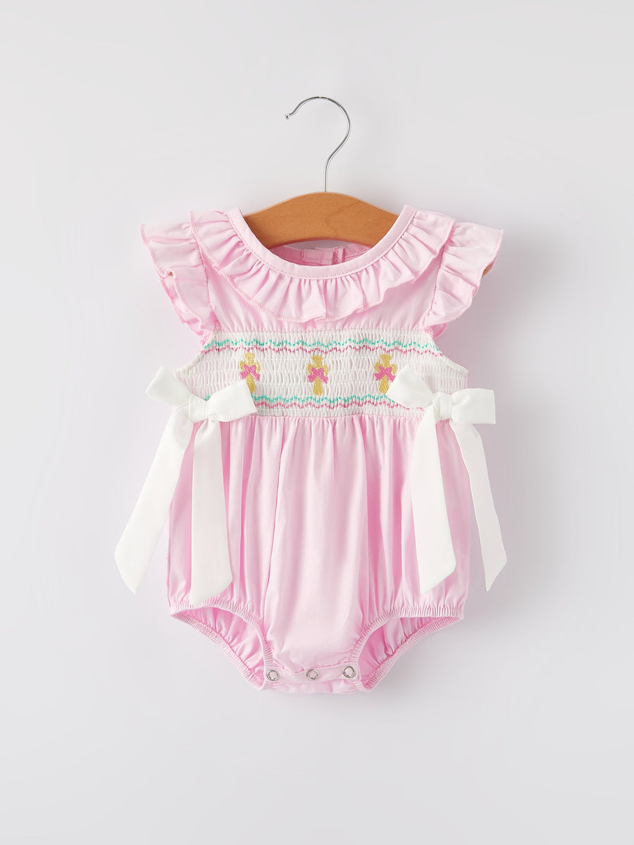 Pink Smocked Church Christ Bishop Christening Romper