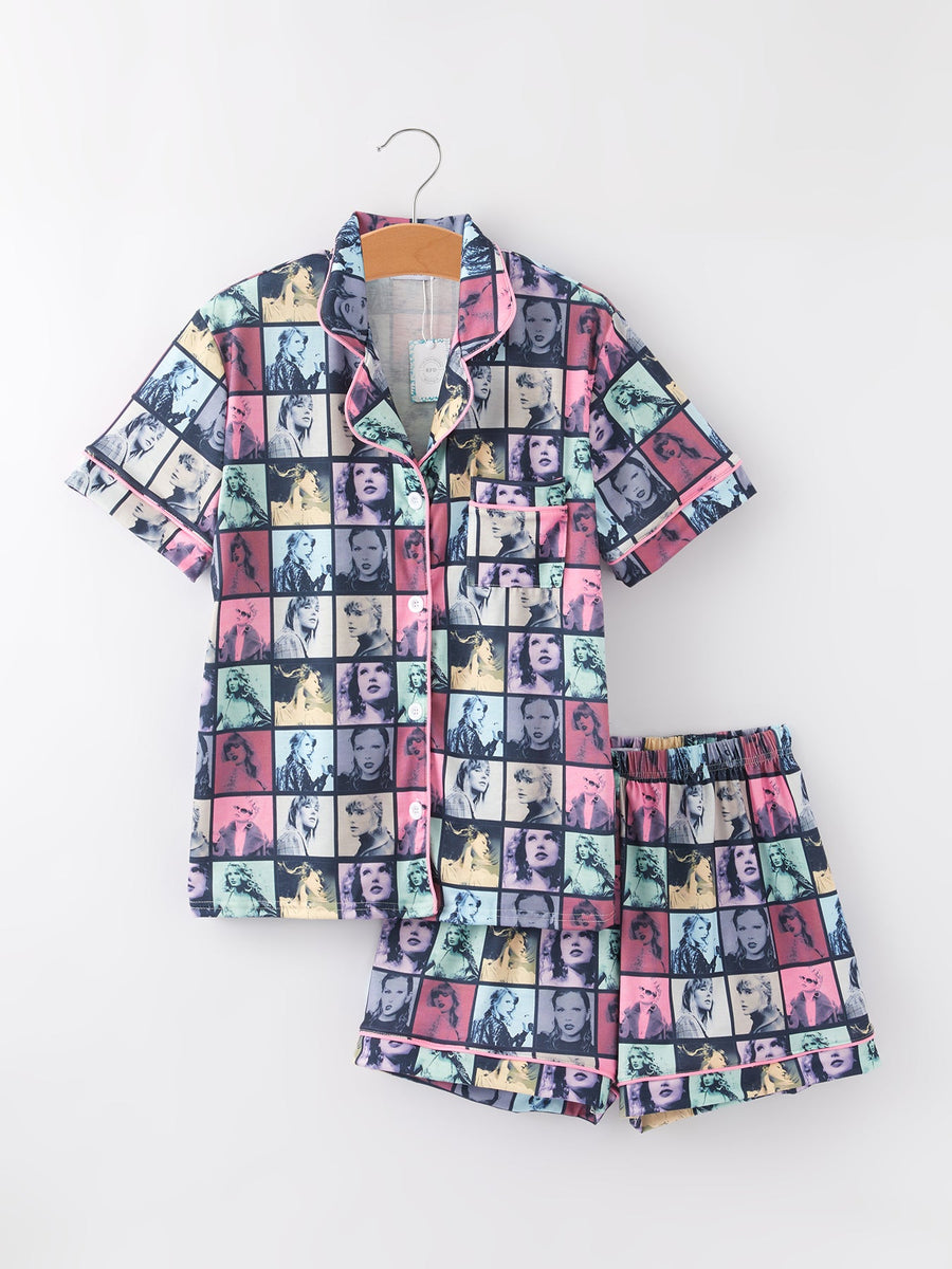 Mommy me TS Printed Adult Plaid Pajamas Set