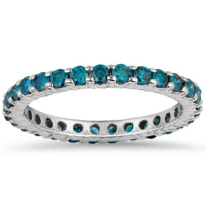 1 1/2ct Blue Diamond Eternity Ring 14K White Gold 7686681264188