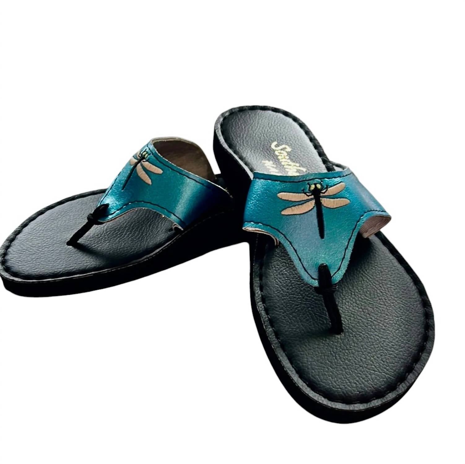 Women's Handmade Dragonfly Sandals In Blue/black