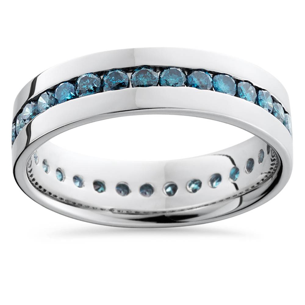 1 1/5ct Blue Diamond Channel Set Eternity Ring 14K White Gold Comfort Fit 7688336605244