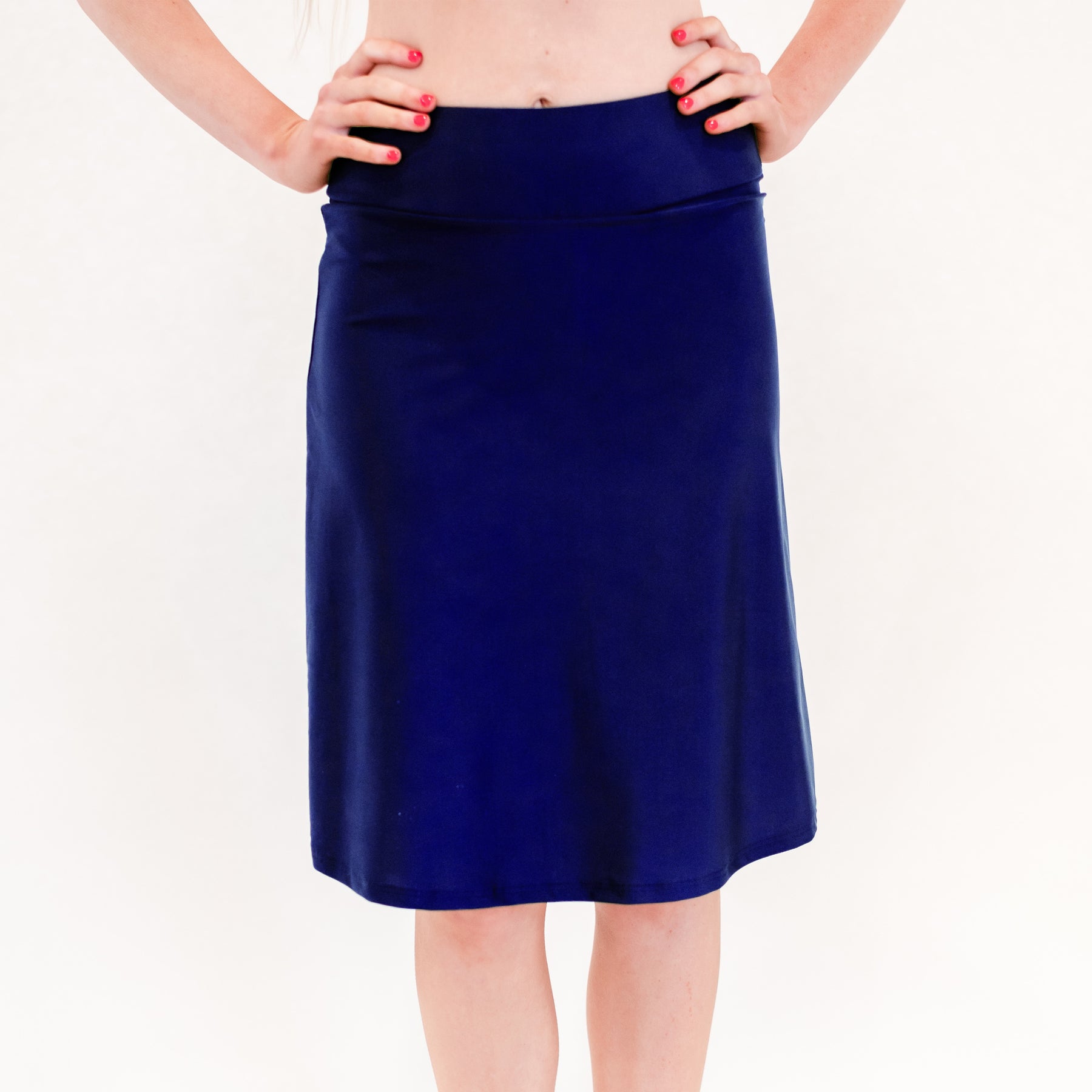Women's High Waisted Knee Length Swim Skirt With Attached Bike Shorts 7761373560892