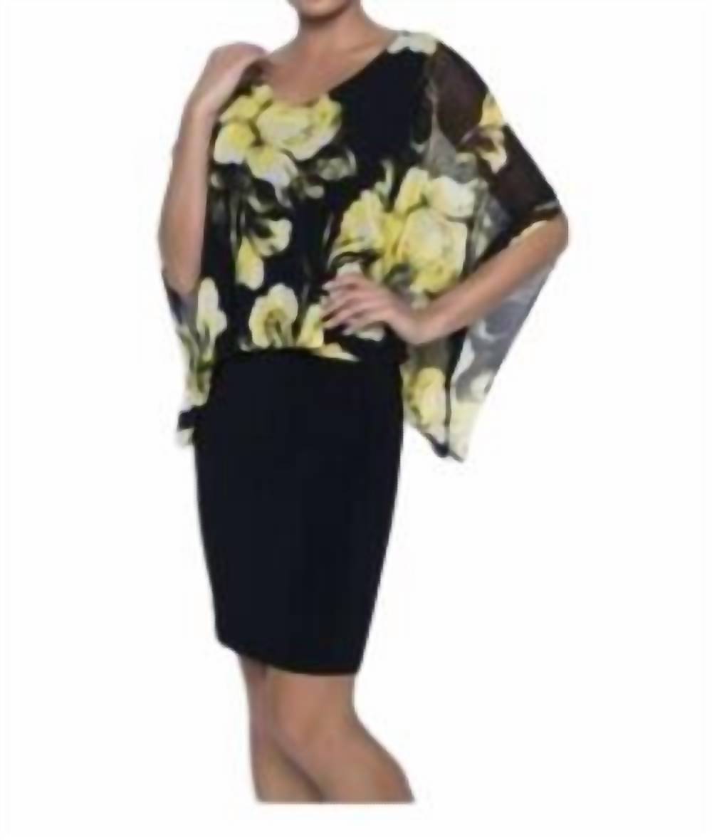 Floral Knit Dress In Yellow/black