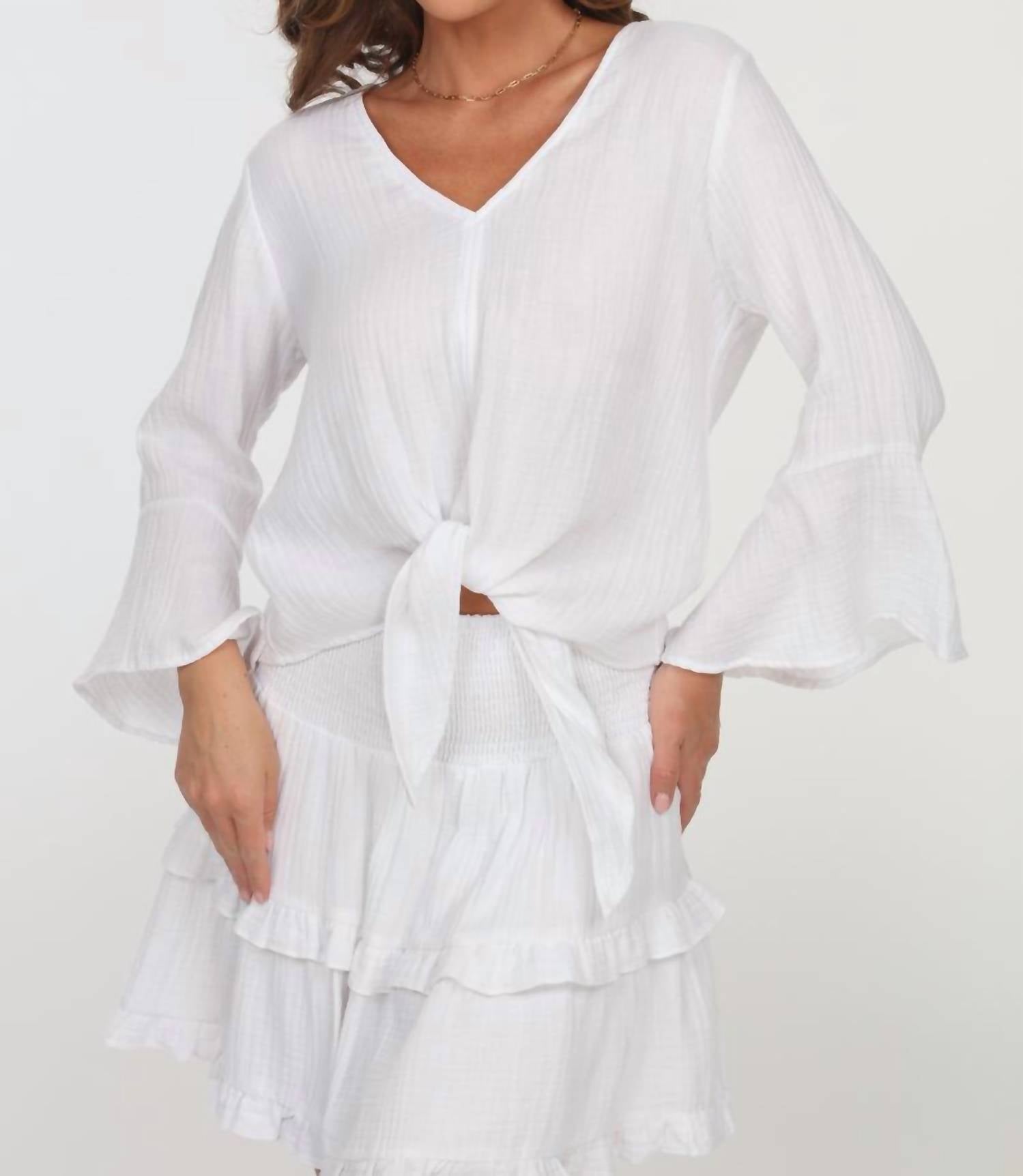 Gauze Tie Fit Blouse In White 7258415071292