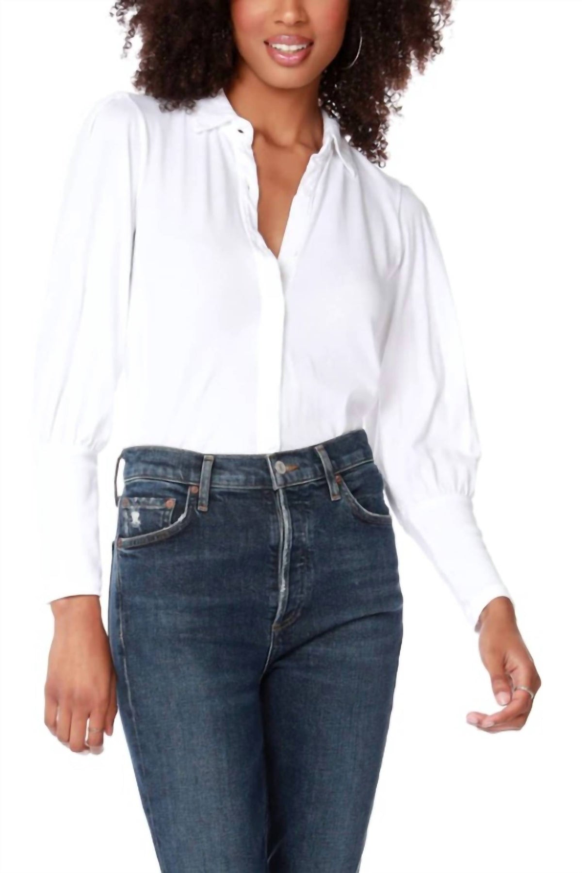 Sleeve Button Up Top In White