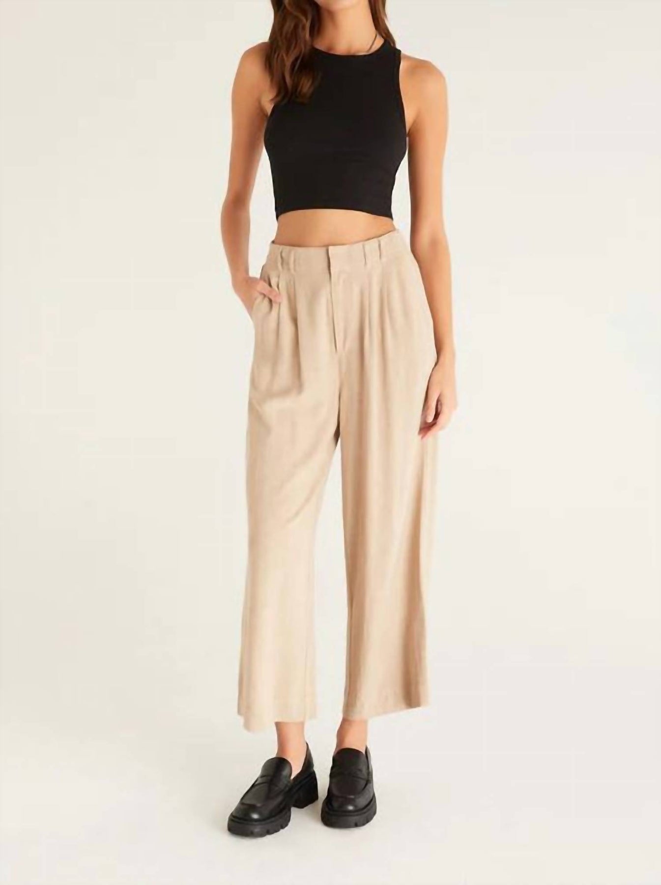 Hannah Cropped Rib Tank In Black