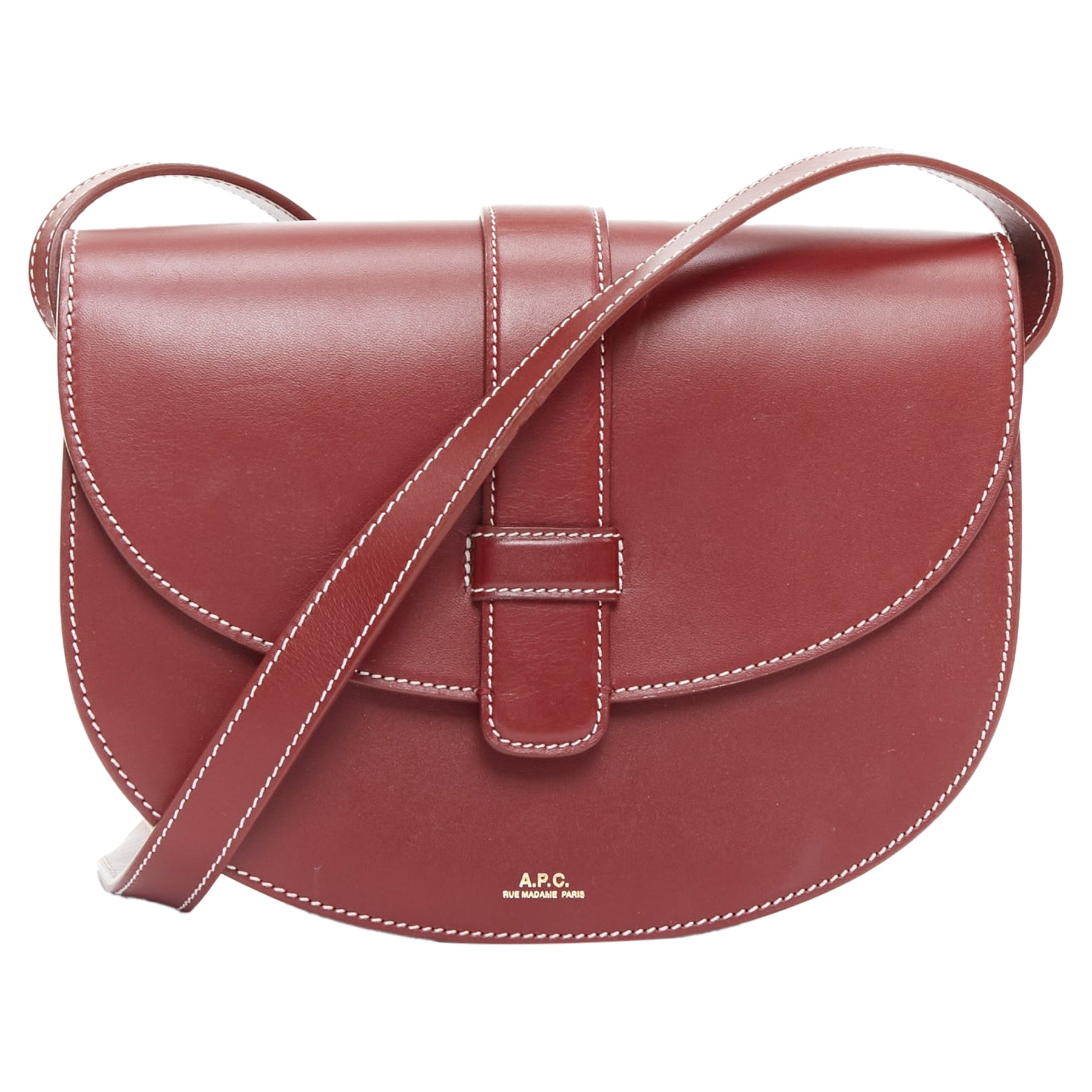 A.P.C. Eloise Burgundy Smooth Leather Saddle Crossbody Shoulder Bag 7826349129788