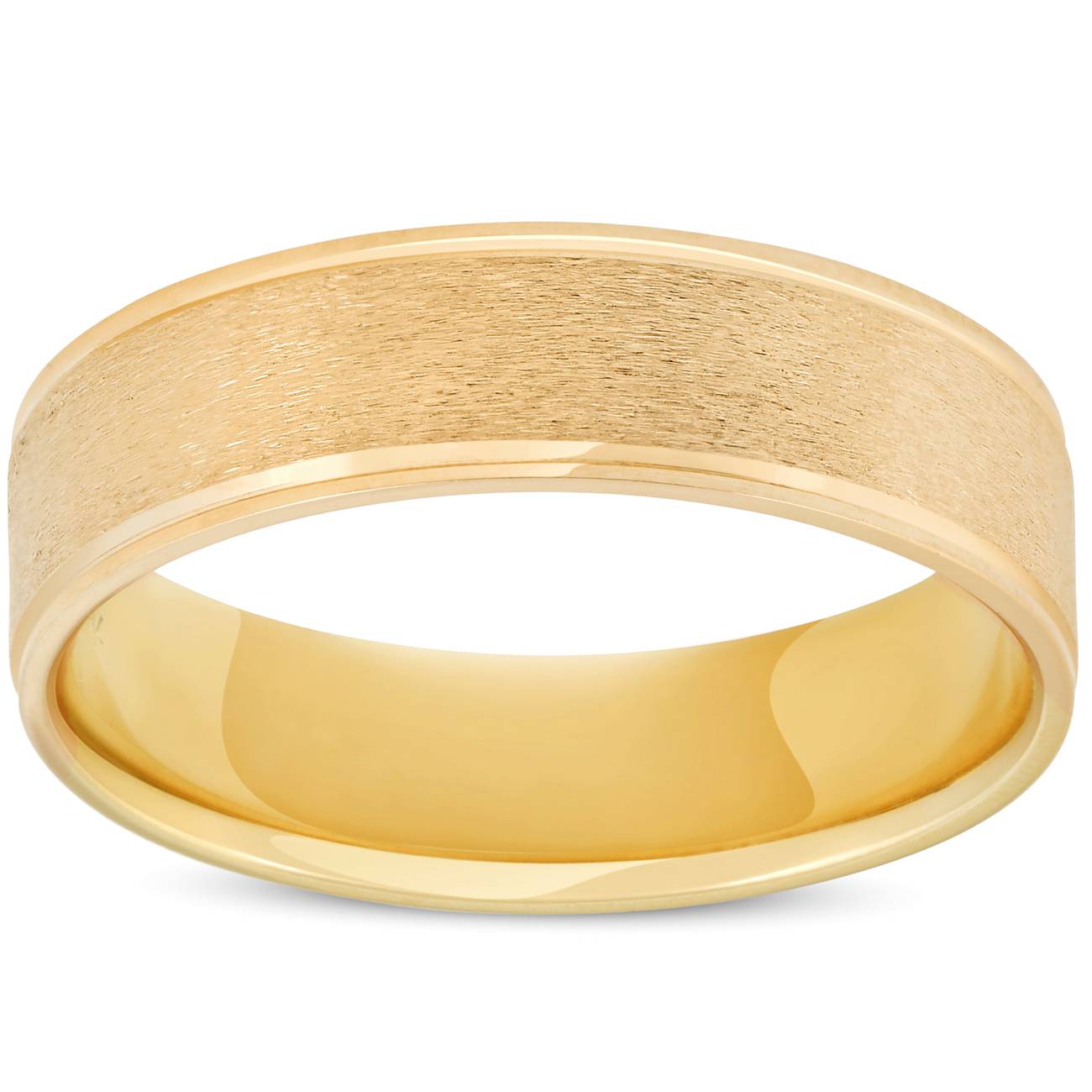6mm Brushed Round Polished Edge 10K Yellow Gold Wedding Band 7686711574588