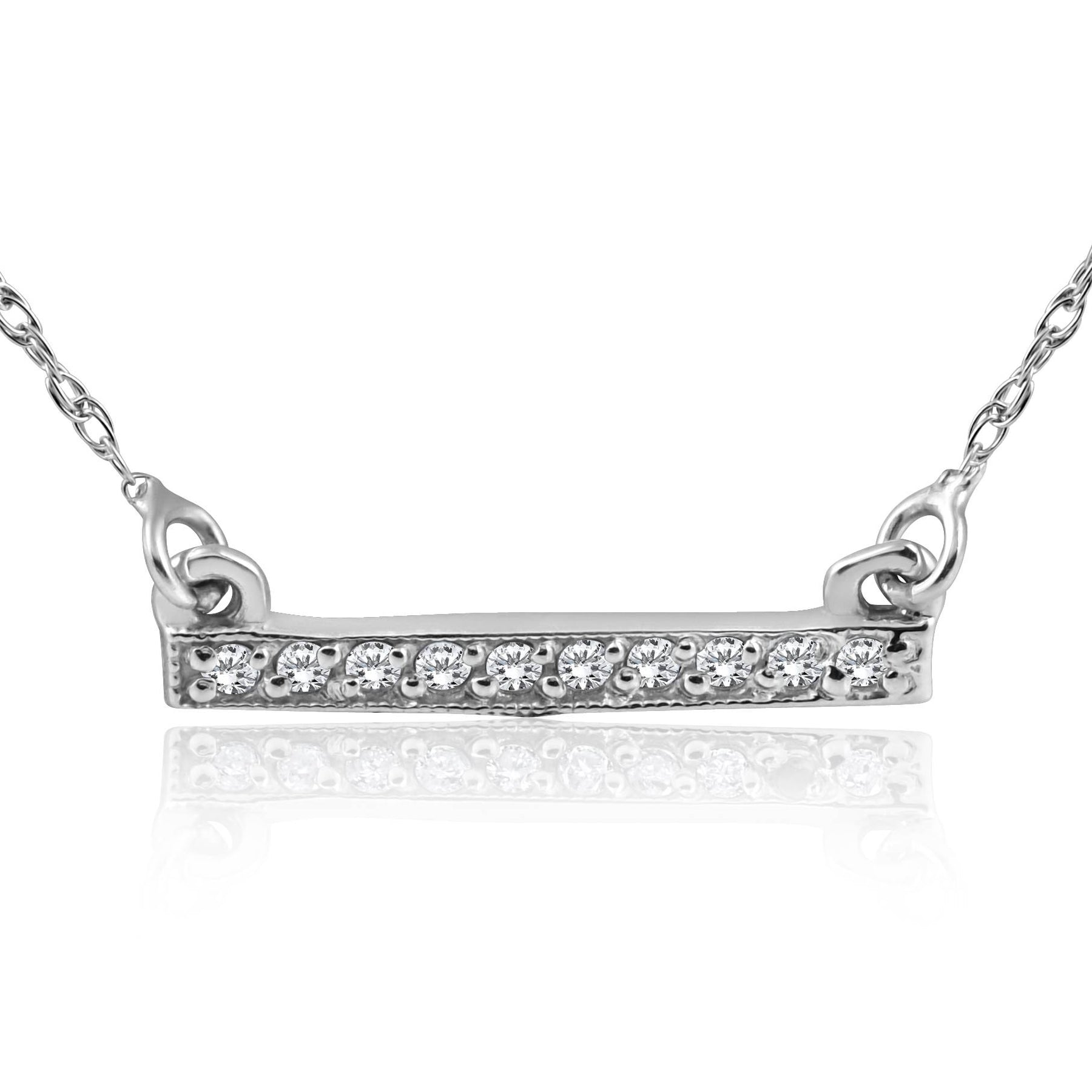 1/16ct Diamond Bar Pendant Necklace 14K White Gold 7686650036284