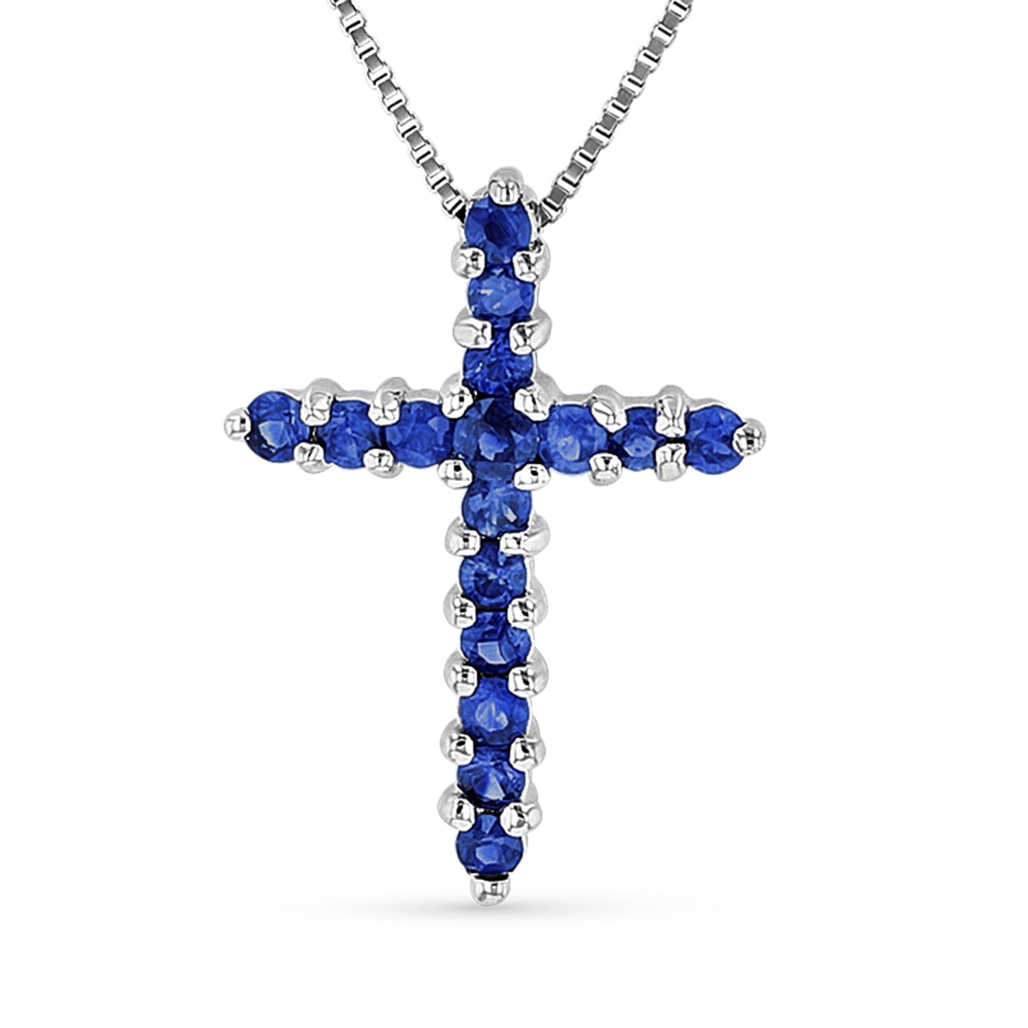 0.32ctw Sapphire Cross Pendant in 14k White Gold
