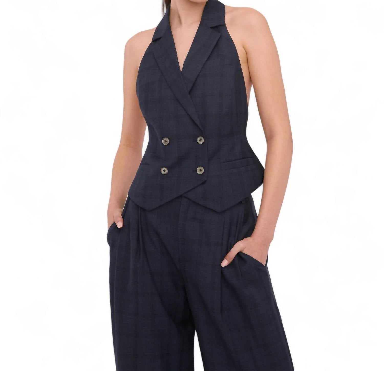 Ava Open Back Tuxedo Vest In Oliver Plaid 7760480763964