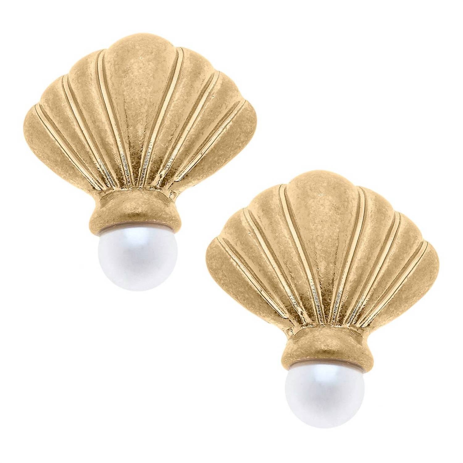 Women's Georgette Coquille Stud Earrings In Worn Gold