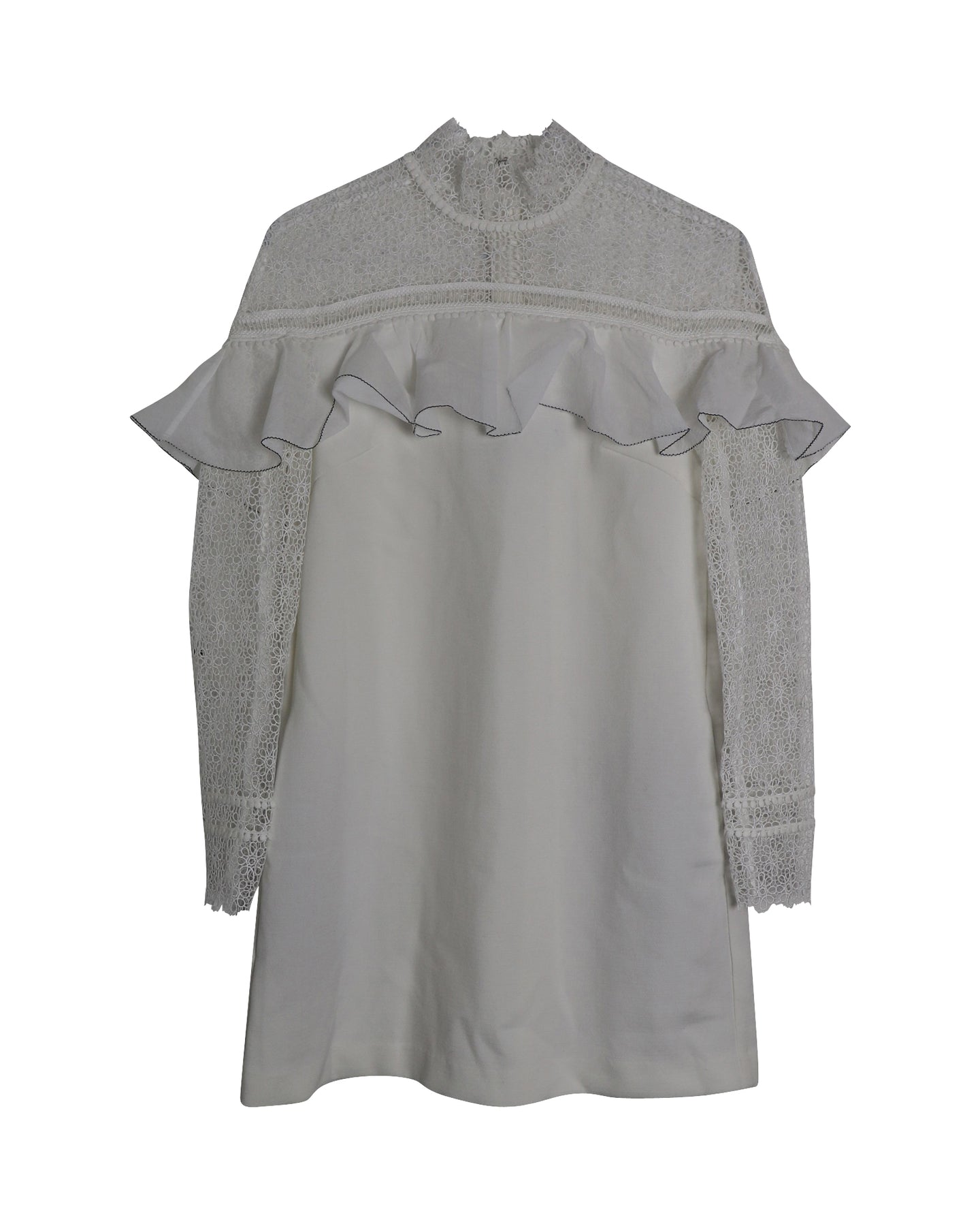 Self Portrait Military Cape Embroidery Lace Ruffle Shoulder Dress in White Polyester Viscose 7802216448060