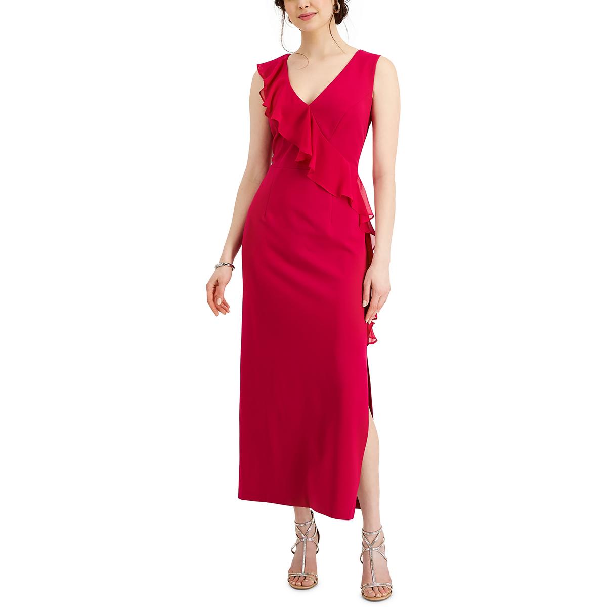 Petites Ruffled Long Evening Dress
