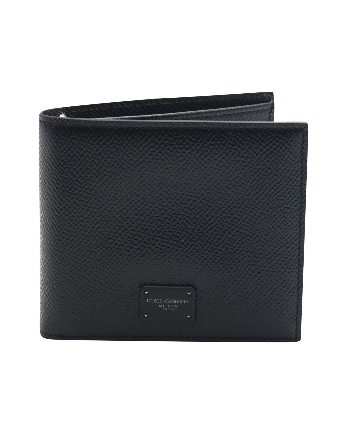 Dolce & Gabbana Bifold Wallet with Logo Plaque in Black Calfskin Leather 7826339659836