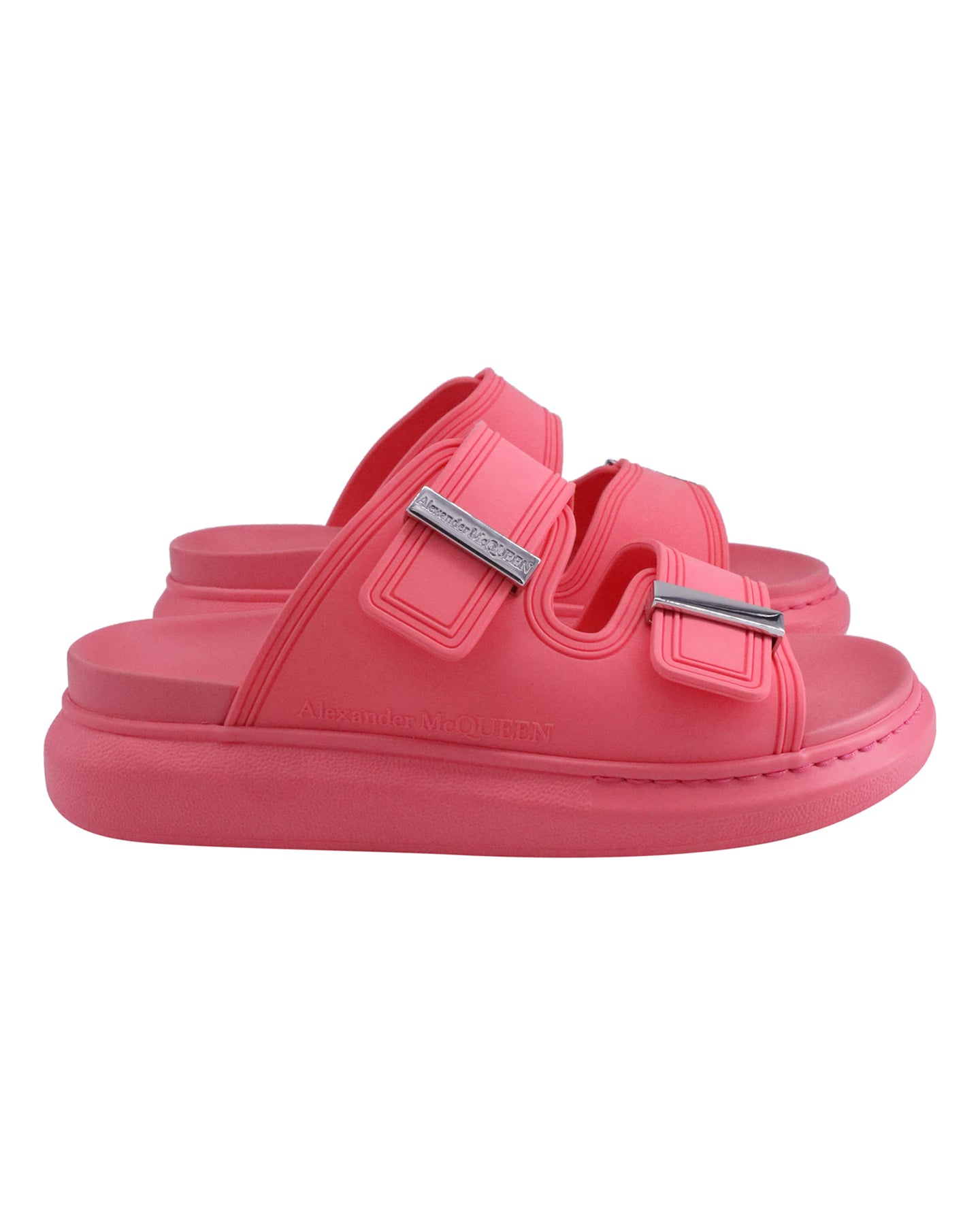 Alexander McQueen Hybrid Buckled Slides in Coral Rubber