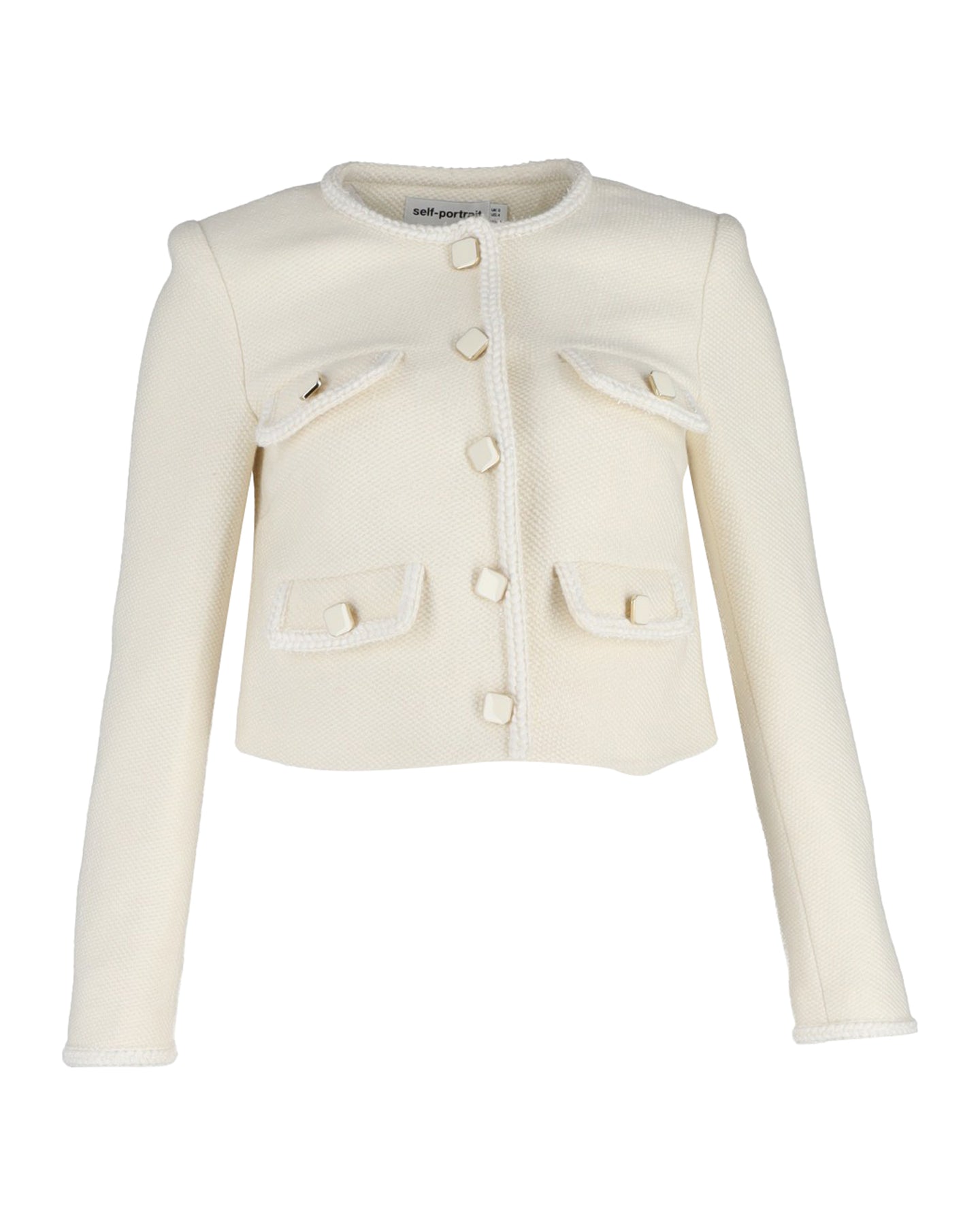 Self-Portrait Boucle Cropped Jacket in Cream Wool Blend 7744734429244