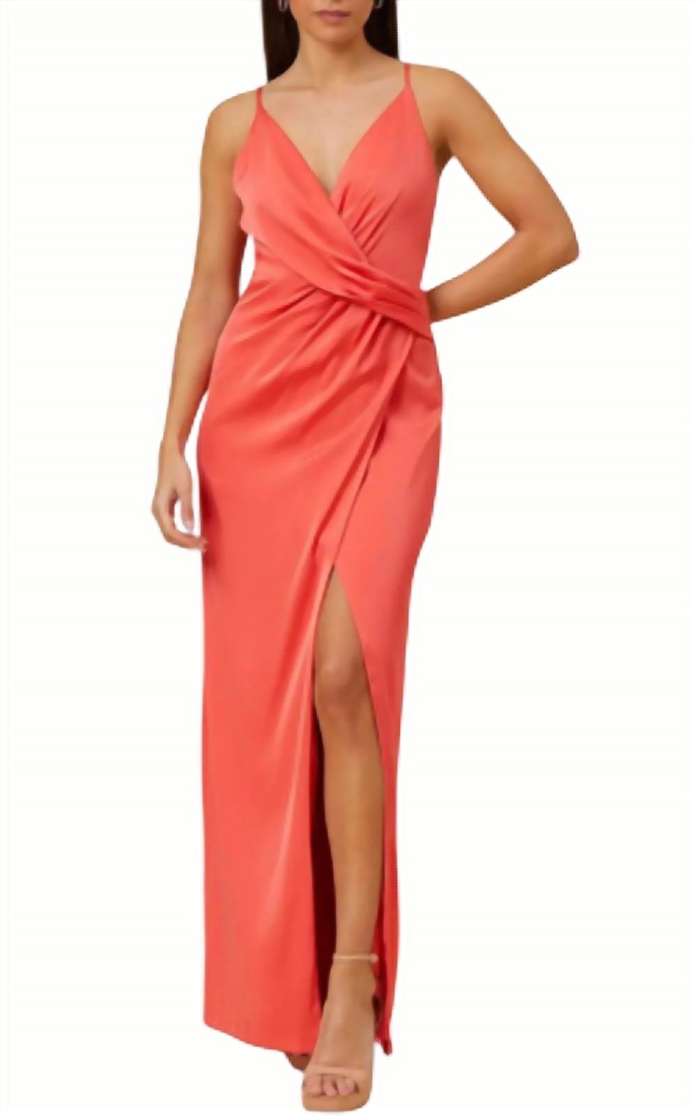 V-Neck Draped Gown In Sugar Coral 7744982581308