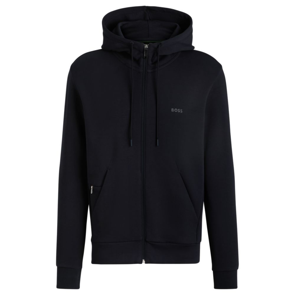 Stretch-cotton zip-up hoodie with logo print 7581127573564