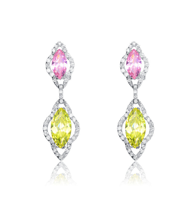 GENEVIVE Sterling Silver Multi Colored Cubic Zirconia Drop Earrings 7801542311996