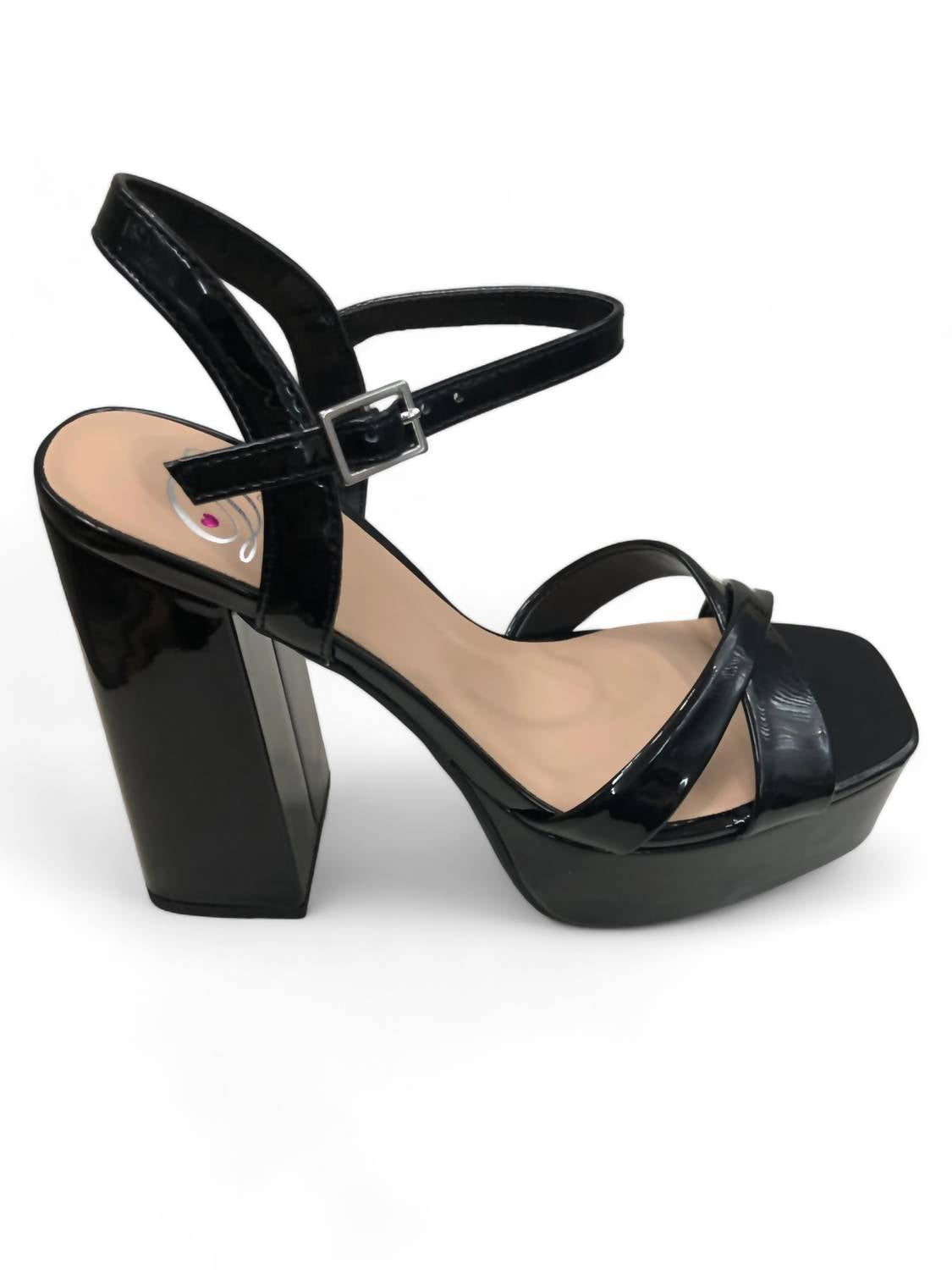 Ironed Platform Heel In Black Patent 7760546496572