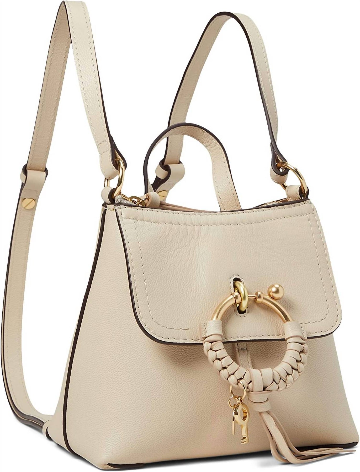 Joan Leather Backpack Bag In Cement Beige