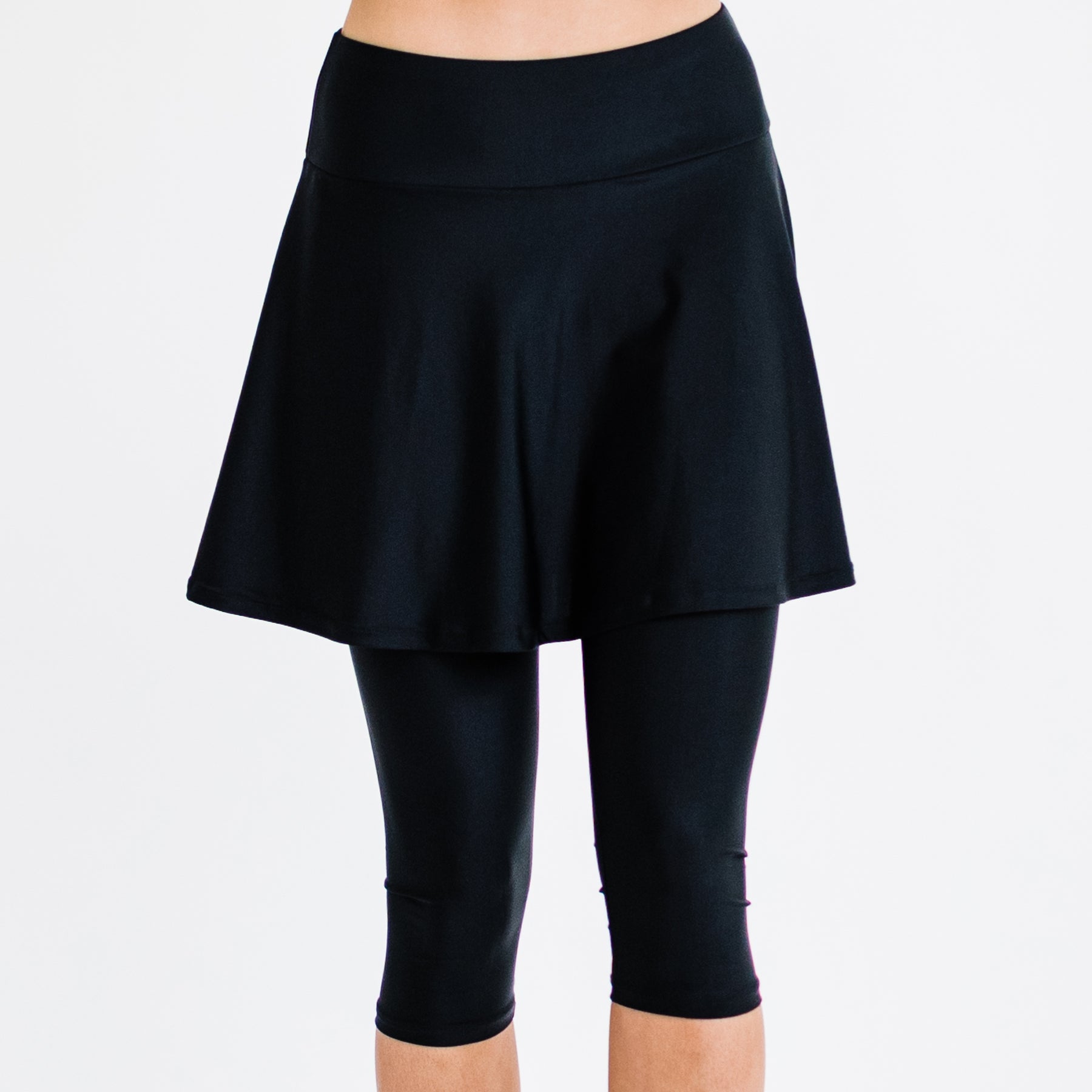 Women's High Waisted Flared Swim Skort With attched Capri Leggings 7761401675836