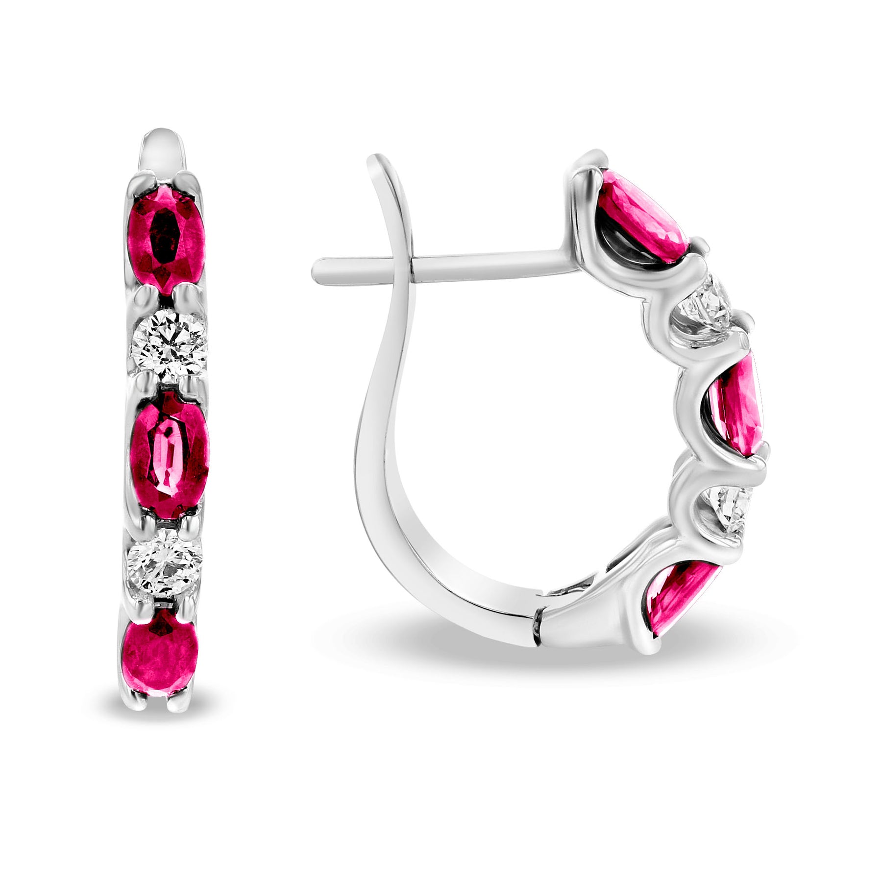 2.00ctw Diamond and Ruby Hoop Earrings in 14k White Gold