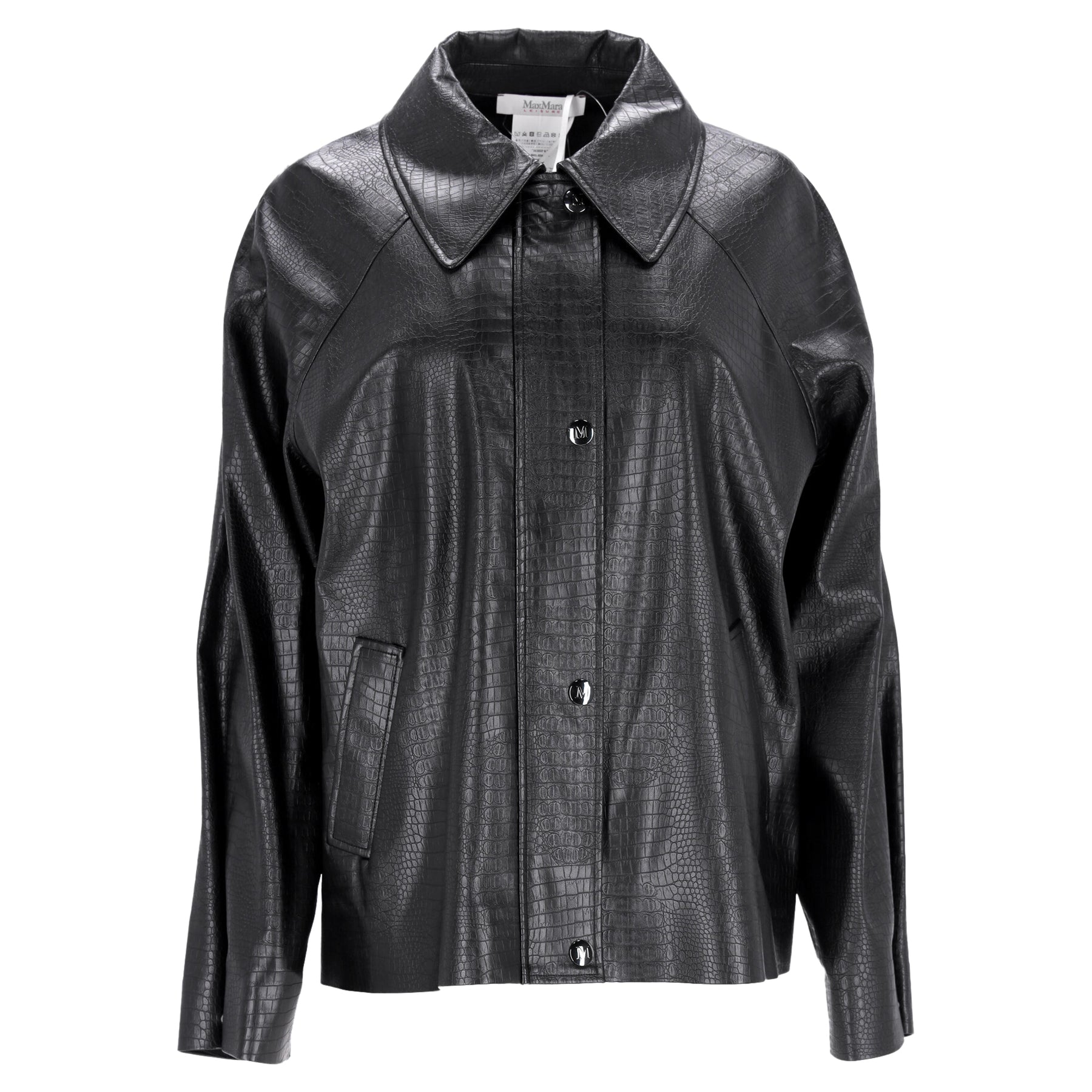 Max Mara Nepal Embossed Faux Leather Shirt Jacket in Black Polyester 7826345033788
